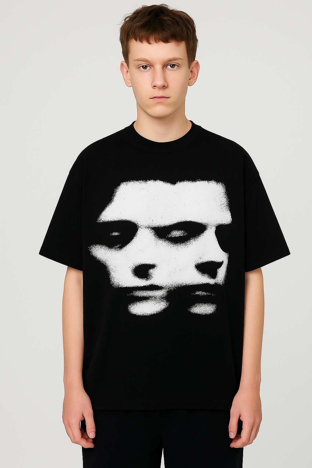 Grunge face printed graphic t shirt